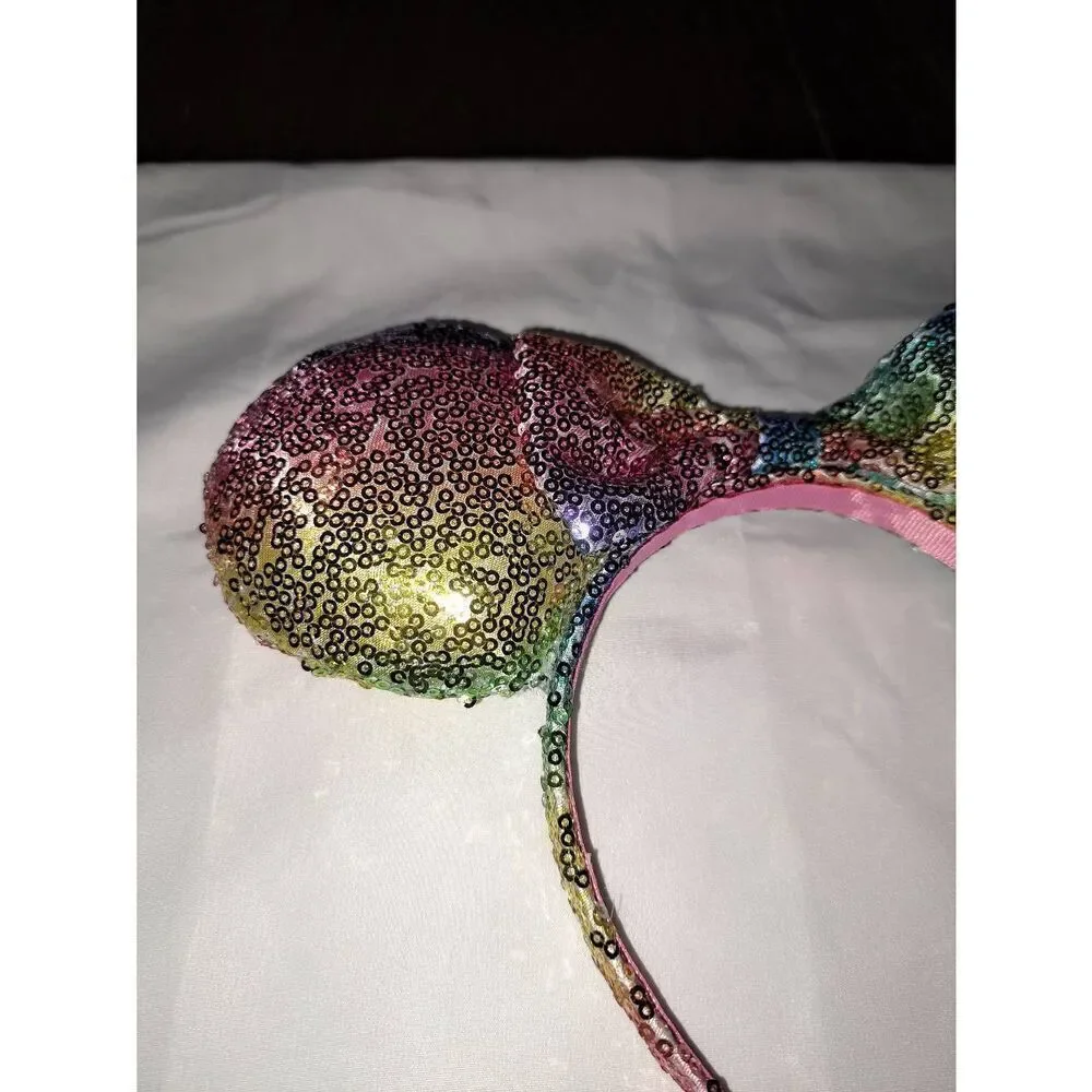 Rainbow Sequin Ear Girl Headband Disney Minnie Mouse Halloween Birthday Vacation